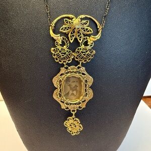 Vintage Gold Filigree Victorian Revival Photo Necklace